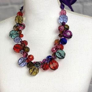 Vintage Ribbon Tie multi color beaded necklace